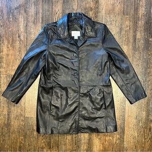 Worthington Genuine Lambskin Black Button Up Jacket Size Large Petite
